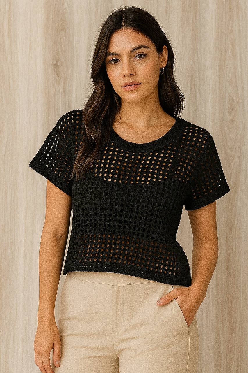 BLUSA CON TOP MALLA LLANO 31575 COD 5422 foto 4