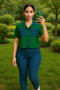 CROP TOP BICOLOR JEAN BRILLANTES COD 3183 foto 1
