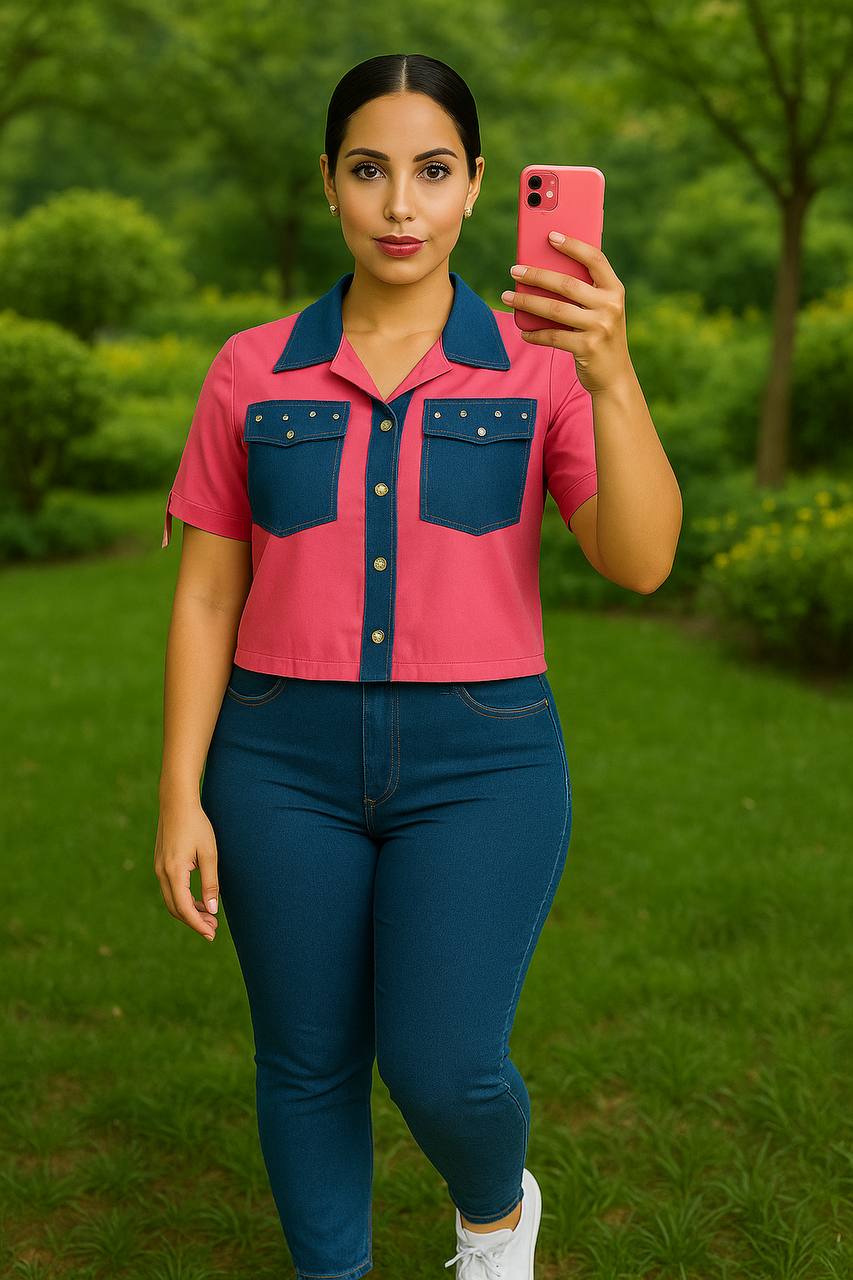 CROP TOP BICOLOR JEAN BRILLANTES COD 3183 foto 4