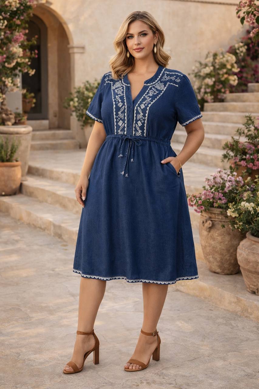 VESTIDO TELA JEAN CORRUGADO 608 COD 6427 foto 1