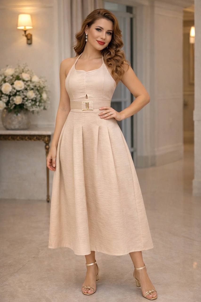 VESTIDO LLANO TIRAS APLIQUE DORADO COD 6749 foto 7