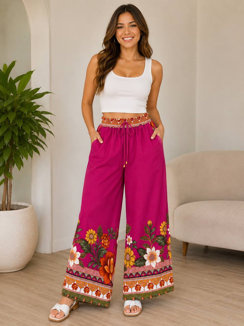 PANTALON CREPE DISENO VARIADO COD 7690 foto 4