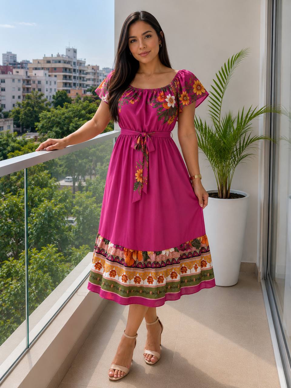 VESTIDO CREPE DISENO VARIADO COD 7678 foto 6