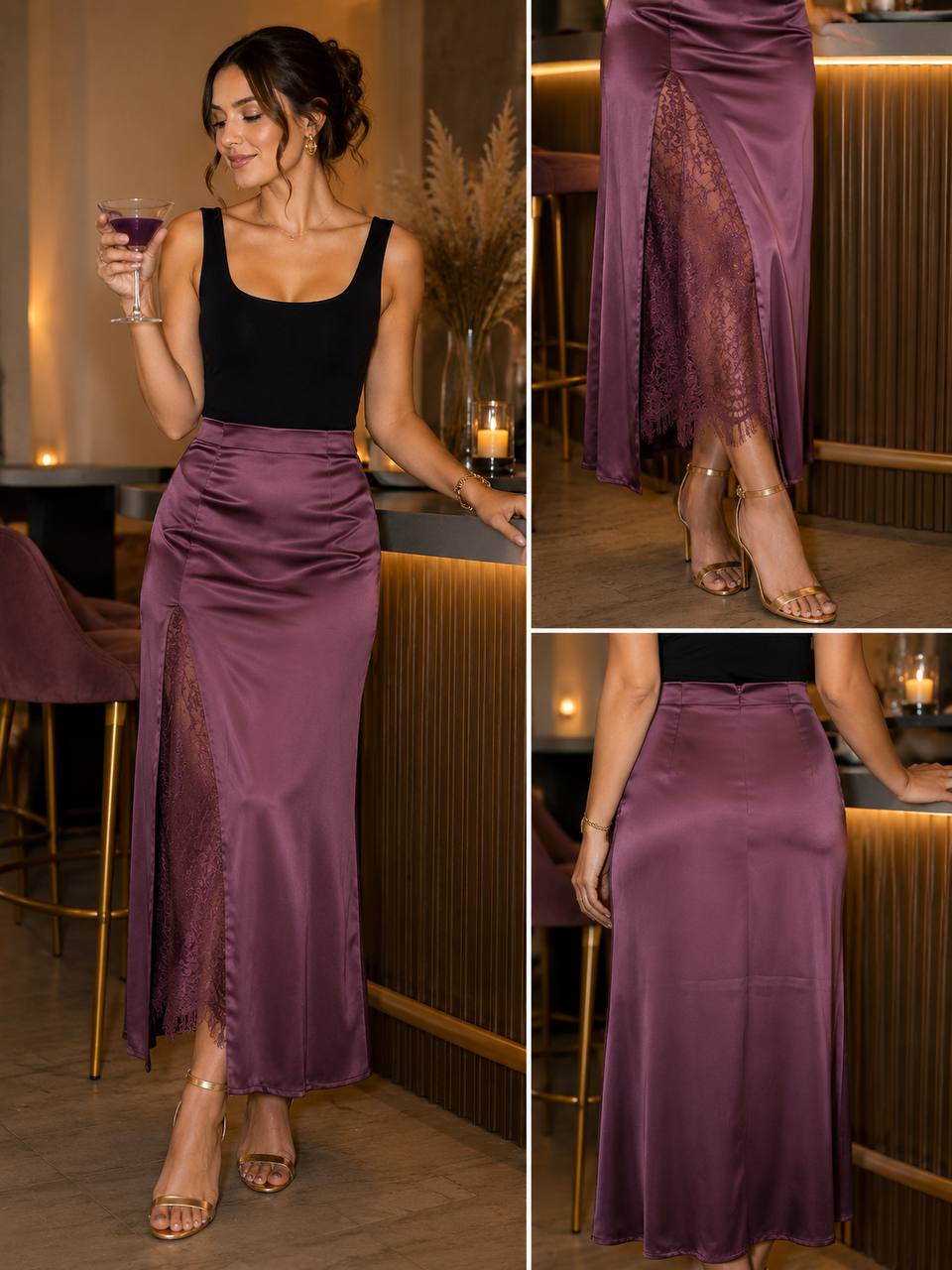 FALDA SATIN LLANA ABERTURA C121 COD 7888 foto 4