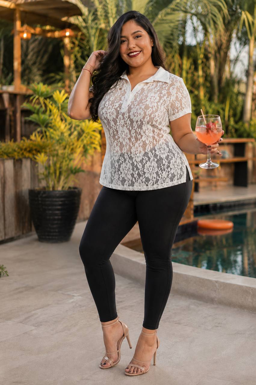 BLUSA LLANA ENCAJE C131 foto nueva 1